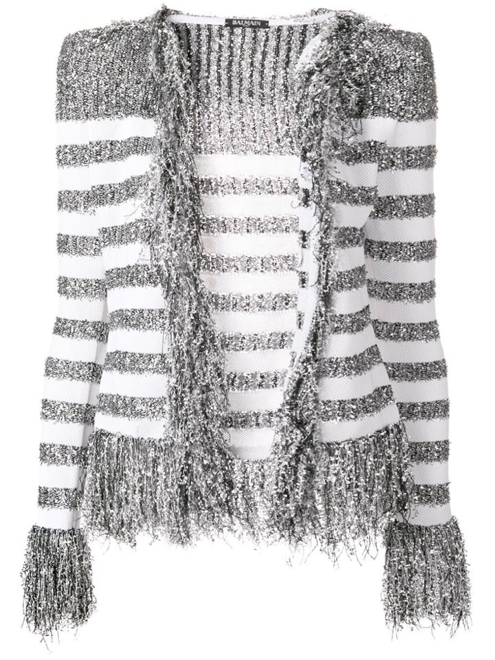 Balmain Fringed Cardigan - Grey