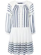 Alberta Ferretti Lace Trim Striped Flared Dress - White