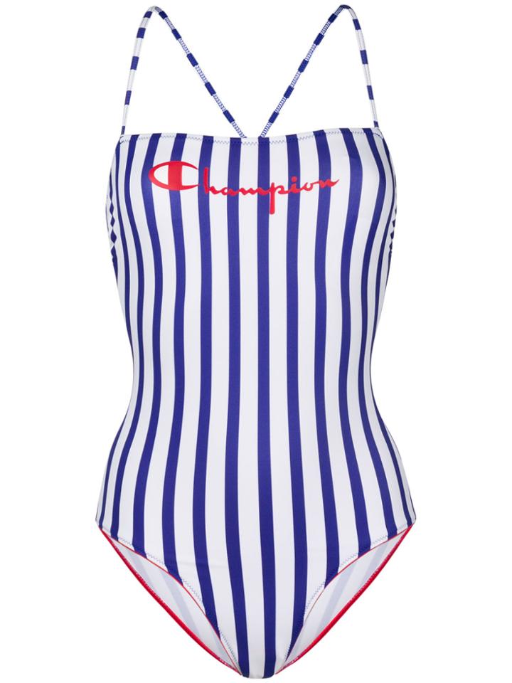 Champion Logo Striped Swimsuit - White