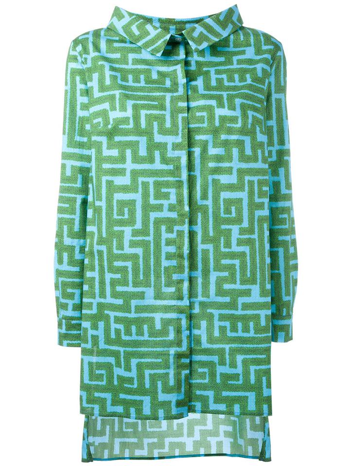 Ultràchic Maze Patterned Sheer Shirt, Women's, Size: 42, Blue, Cotton/spandex/elastane