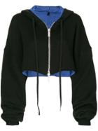 Unravel Project Cropped Zipped-up Hoodie - Black