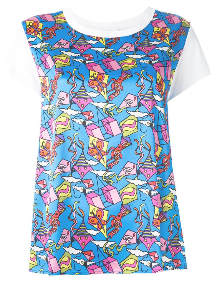 Ultràchic - Kites Print T-shirt - Women - Silk/cotton/spandex/elastane - M, Women's, Blue, Silk/cotton/spandex/elastane