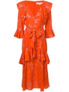Borgo De Nor Olive Branch Print Ruffle Layer Dress - Red