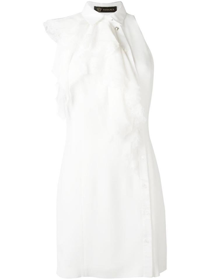 Versace Asymmetric Flounce Dress, Women's, Size: 44, White, Acetate/silk/cotton
