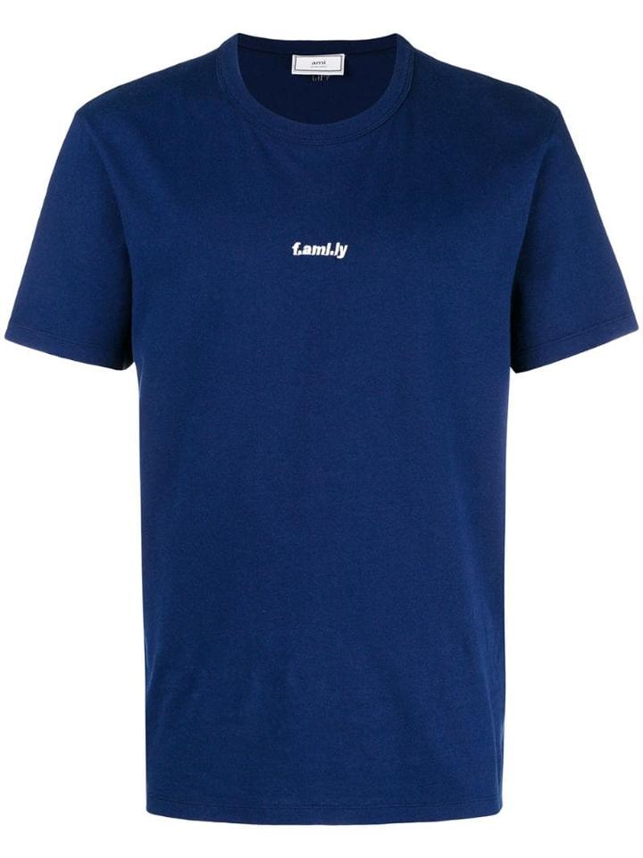 Ami Paris T-shirt With Family Embroidery - Blue
