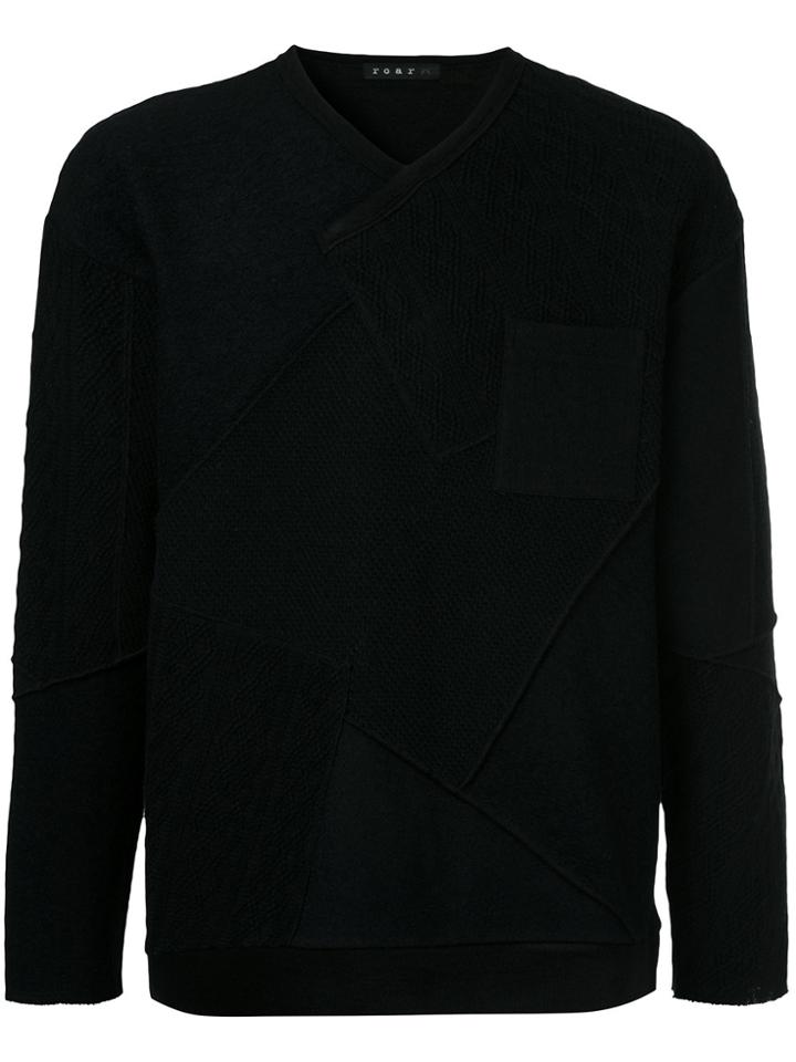 Roar Textured Patchwork Sweater - Black