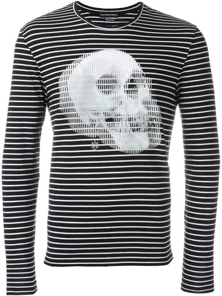 Alexander Mcqueen Striped Skull Print Sweatshirt, Men's, Size: Medium, Black, Cotton