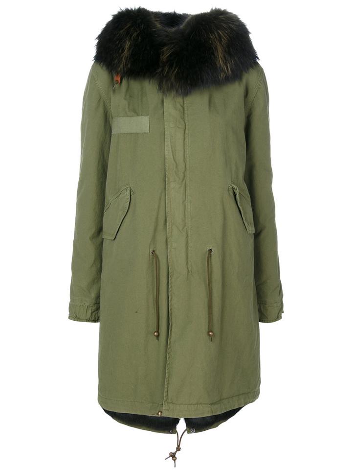 Mr & Mrs Italy - Racoon Fur Trim Hooded Coat - Women - Cotton/lamb Skin/rabbit Fur/racoon Fur - S, Green, Cotton/lamb Skin/rabbit Fur/racoon Fur