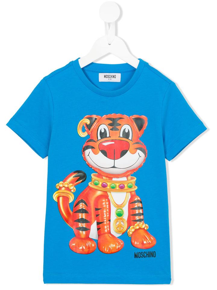 Moschino Kids Tiger Print T-shirt, Boy's, Size: 6 Yrs, Blue
