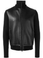 Z Zegna Leather Panel Knitted Jacket, Men's, Size: Xl, Black, Lamb Skin/polyester/wool