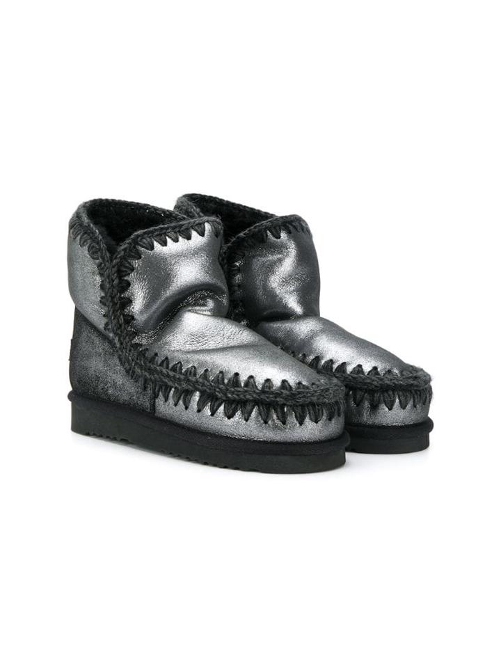 Mou Kids Teen Knit Trim Eskimo Boots - Black