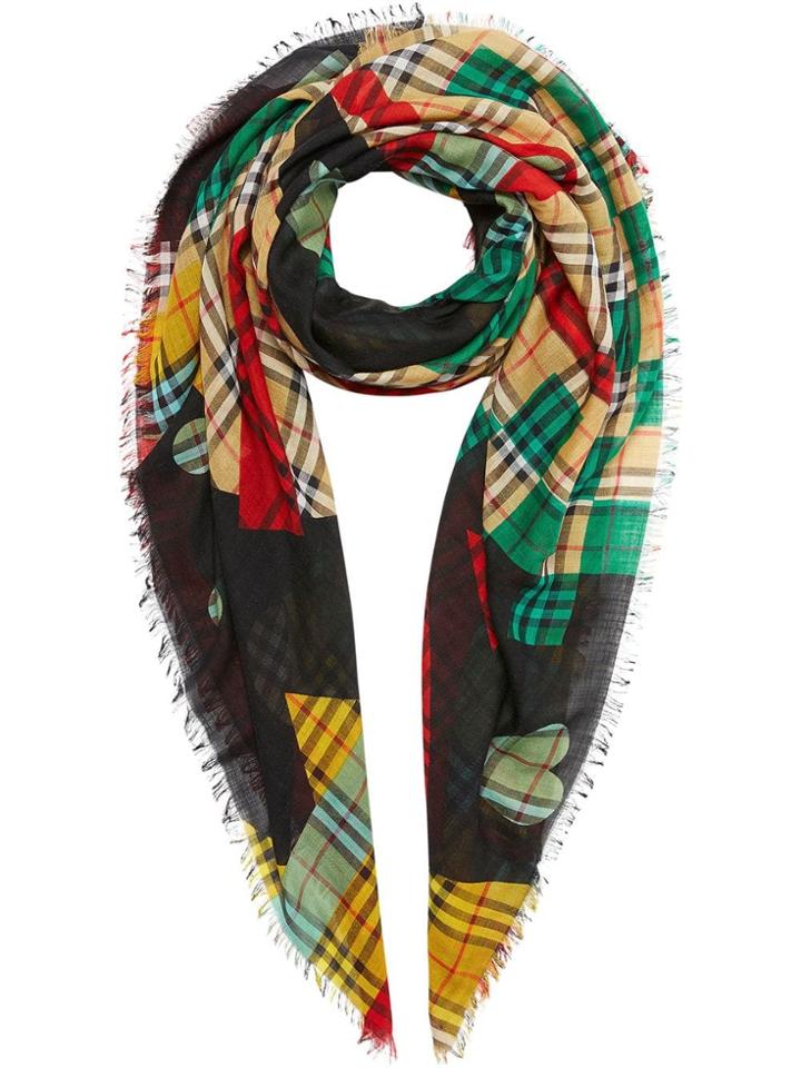 Burberry Poster Graphic Print Wool Silk Large Square Scarf - Blue