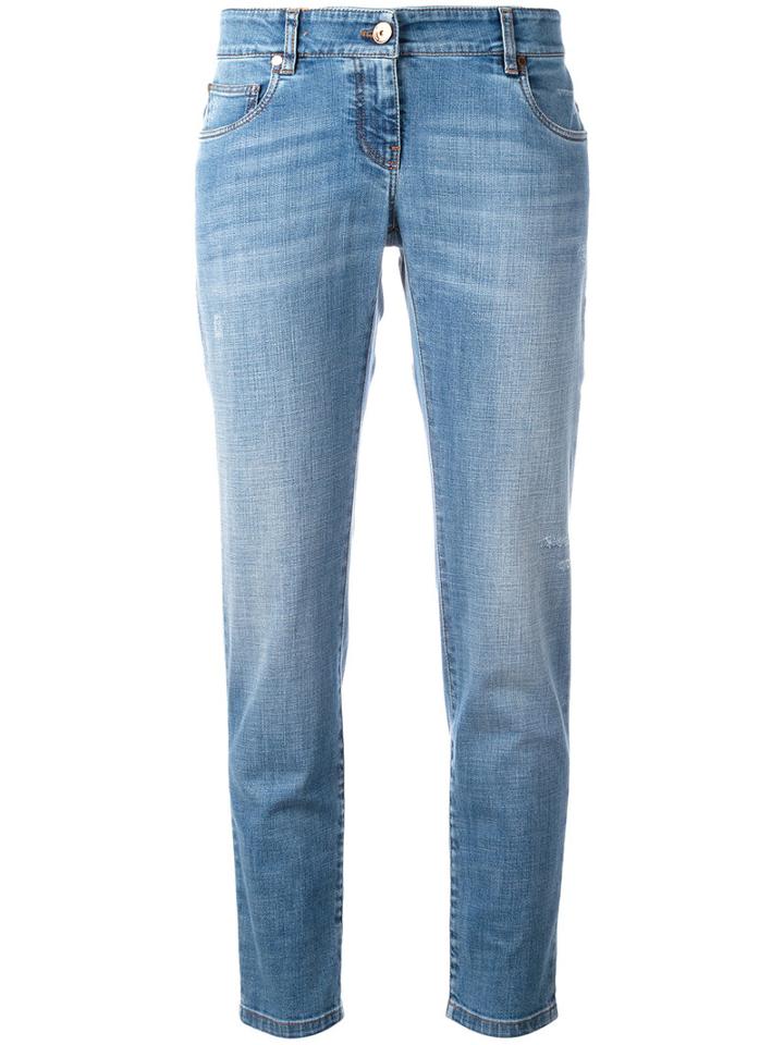 Brunello Cucinelli Straight Cropped Jeans, Size: 42, Blue, Cotton/spandex/elastane