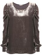 Gold Hawk Puff Sleeve Velvet Blouse - Grey