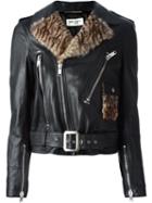 Saint Laurent Biker Jacket, Women's, Size: 38, Black, Cotton/lamb Skin/cupro/marmot Fur