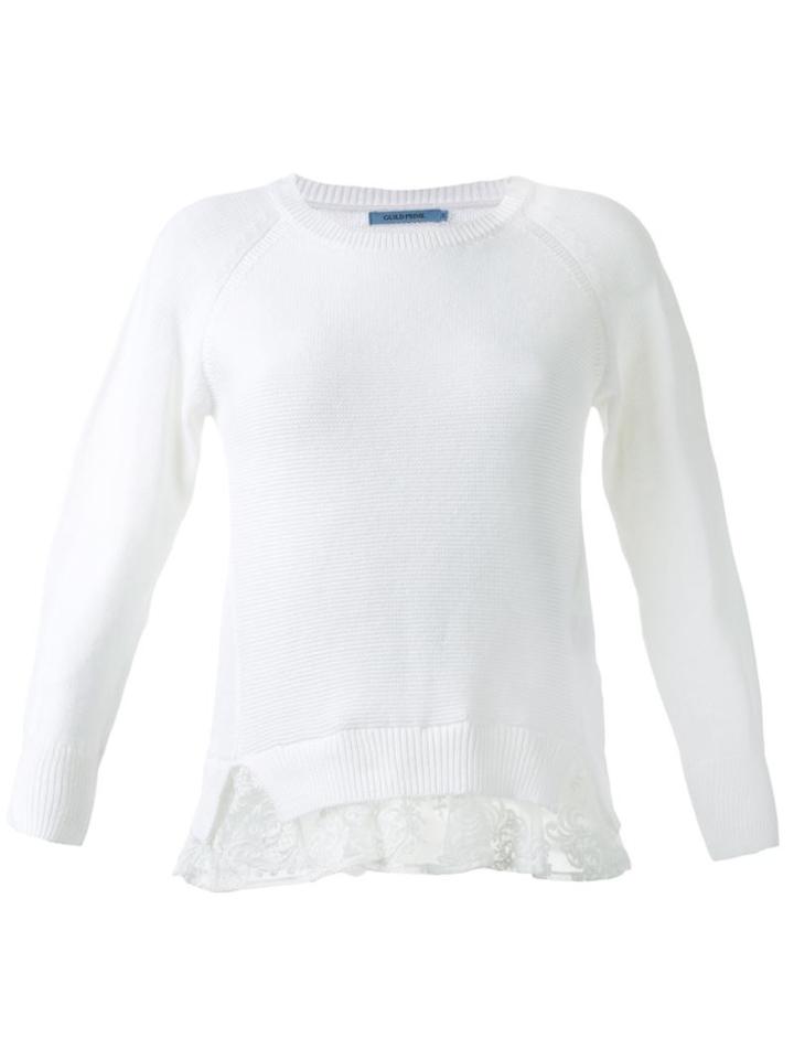 Guild Prime Crew Neck Lace Insert Jumper, Women's, Size: 34, White, Cotton/acrylic