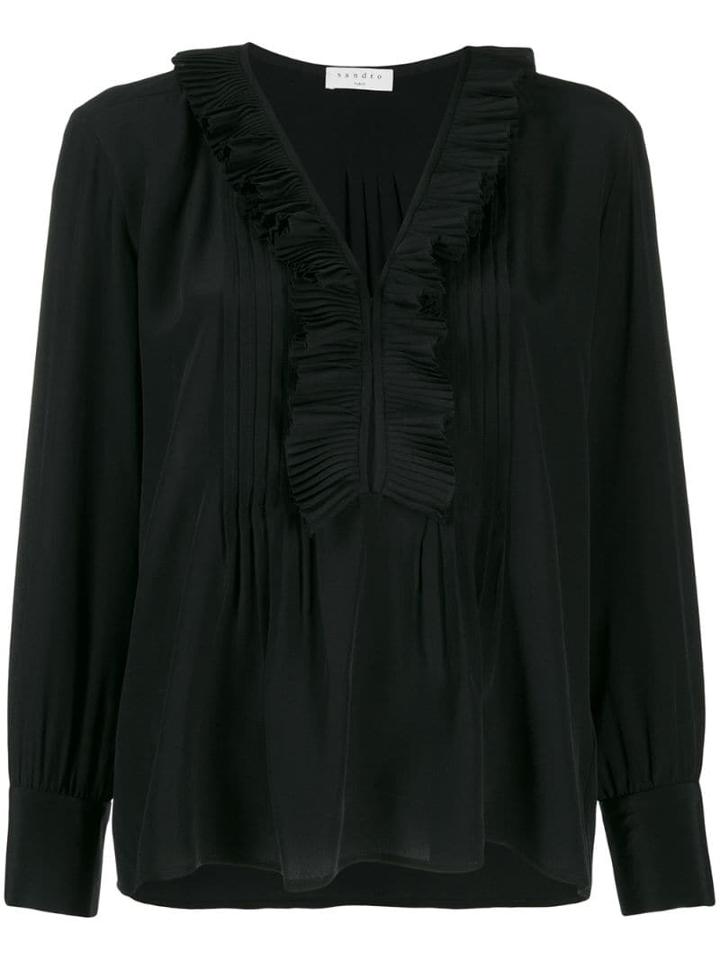 Sandro Paris Long-sleeved Ruffle Blouse - Black