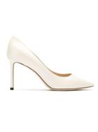 Jimmy Choo Linen Kid Leather Pointy Toe Pumps - White