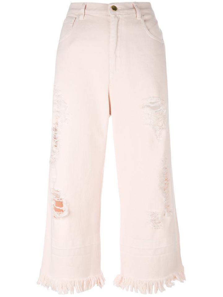 Marco Bologna Distressed Cropped Jeans, Women's, Size: 38, Pink/purple, Cotton