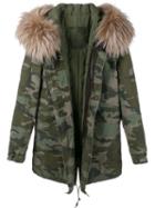 Mr & Mrs Italy Raccoon Fur Collar Coat, Women's, Size: Small, Green, Cotton/polyester/racoon Fur