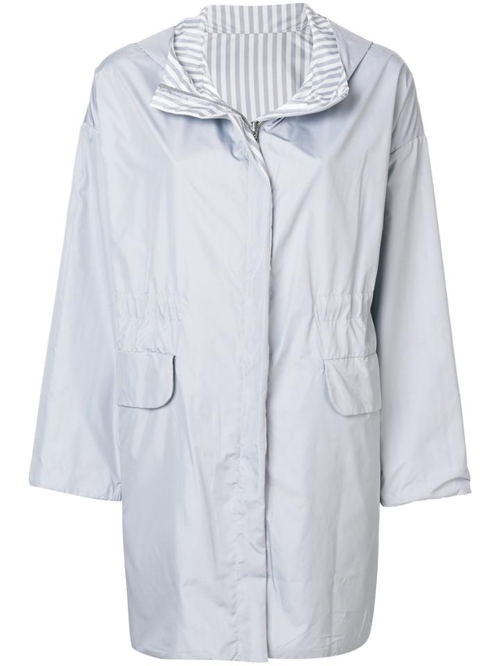 Le Tricot Perugia Hooded Boxy Rain Coat - Grey