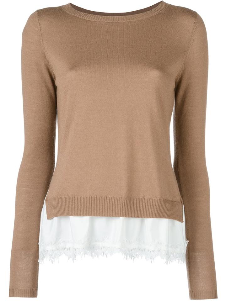 P.a.r.o.s.h. Lace Bottom 'lizzy' Sweater, Women's, Size: Xl, Brown, Silk/polyamide/spandex/elastane/wool