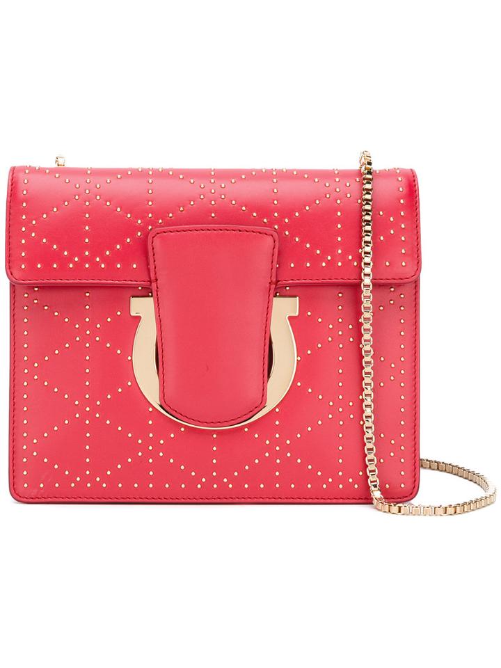 Salvatore Ferragamo Gancio Studded Crossbody Bag, Women's, Red, Leather