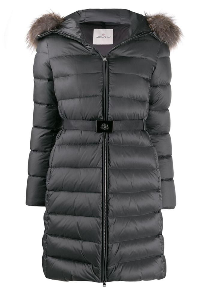 Moncler Long Belted Padded Coat - Grey