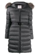 Moncler Long Belted Padded Coat - Grey