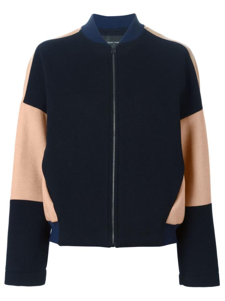 Cédric Charlier Panelled Sleeve Bomber Jacket, Women's, Size: 42, Black, Polyamide/acetate/rayon/wool