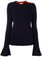 Tory Burch Buttoned Shoulder Jumper, Size: Small, Blue, Merino