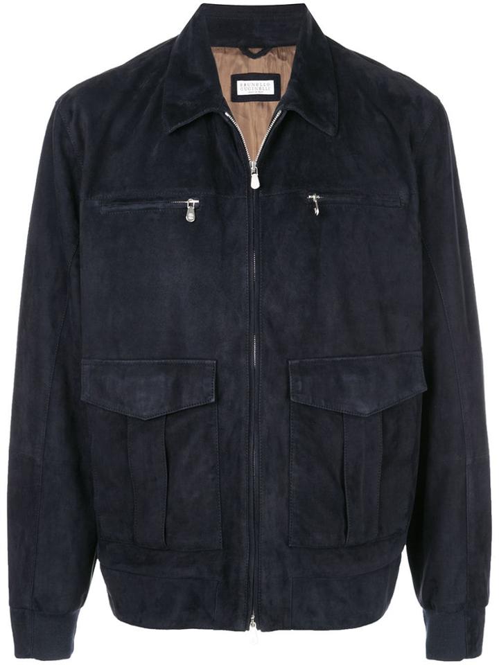 Brunello Cucinelli Leather Bomber Jacket - Blue