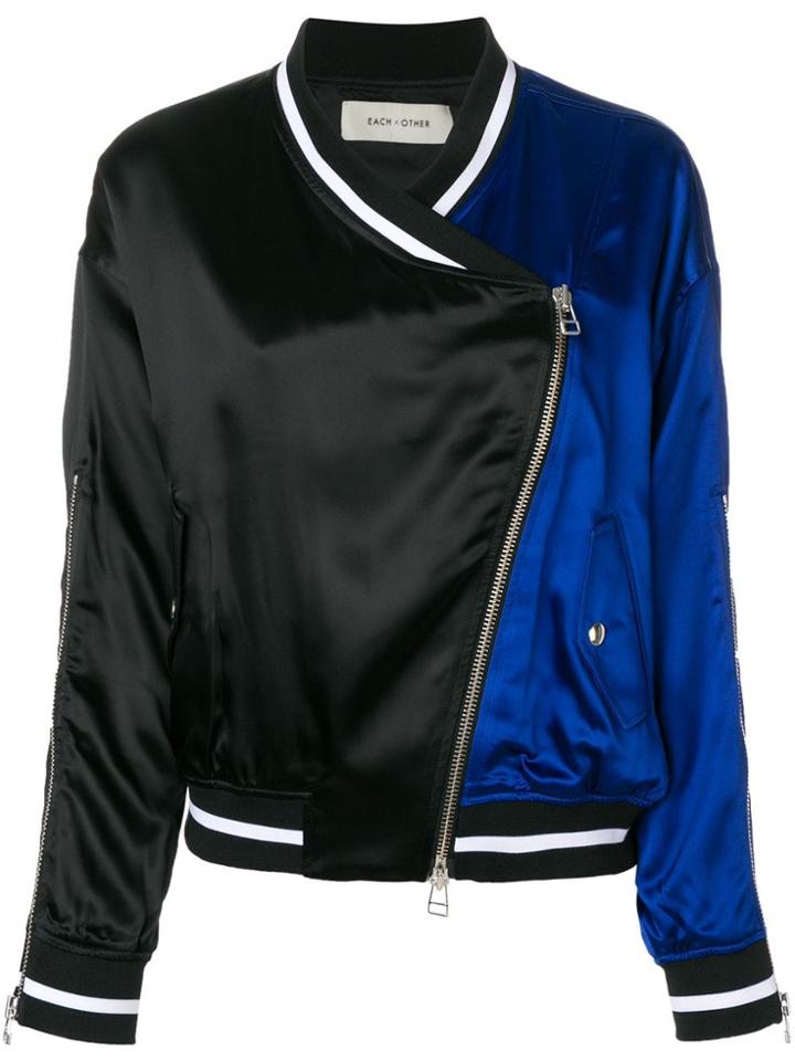 Each X Other Embroidered Slogan Panelled Bomber Jacket - Blue