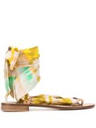Silvia Tcherassi Yellow Capri Tie Dye Wrap Sandals - Multicolour