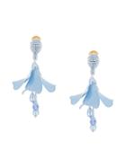 Oscar De La Renta Beaded Flower Earrings - Blue