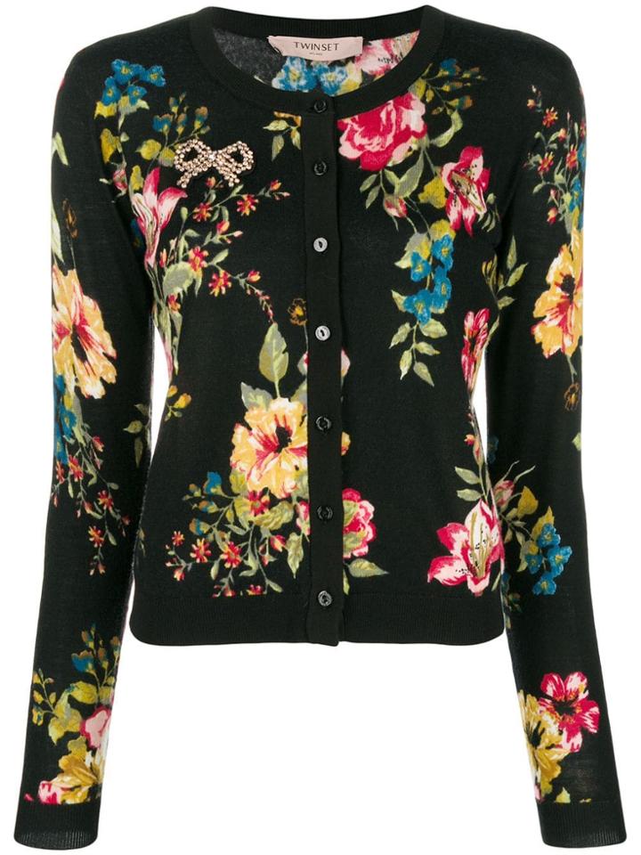Twin-set Floral Print Cardigan - Black
