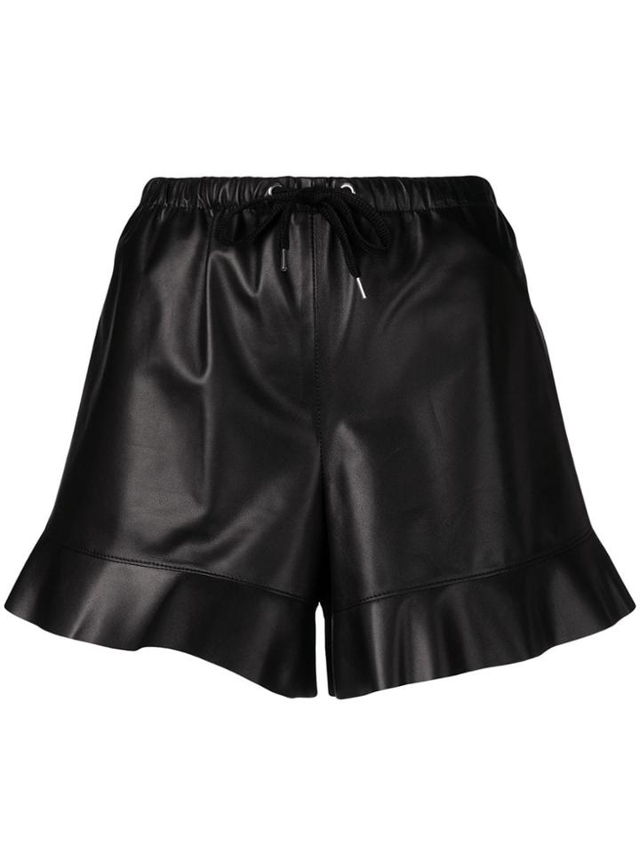 Red Valentino Leather Flared Hem Shorts - Black