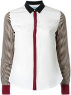 Guild Prime Pinstripe Sleeve Contrast Detail Button Down Shirt, Women's, Size: 34, White, Polyester