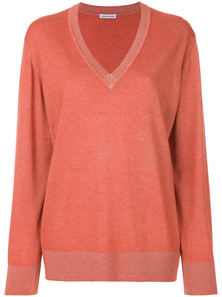 Tomas Maier Merino V-neck Sweater - Yellow & Orange
