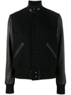 Saint Laurent Star Collar Bomber Jacket, Women's, Size: 34, Black, Wool/polyamide/lamb Skin/cotton