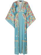 Celia Dragouni Deep V Neck Floral Print Dress - Blue