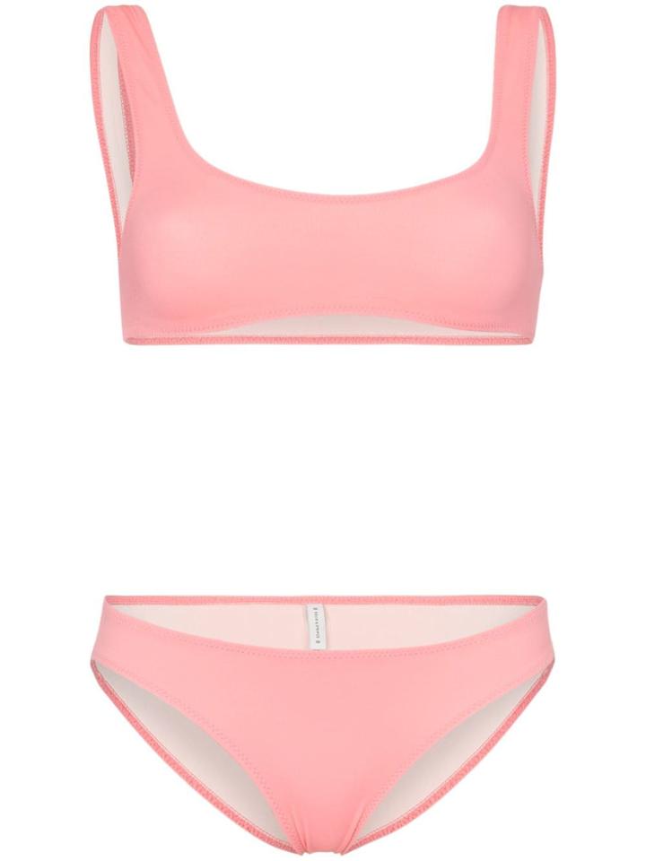 Solid And Striped Crop Top Bikini Set - Pink