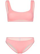 Solid And Striped Crop Top Bikini Set - Pink