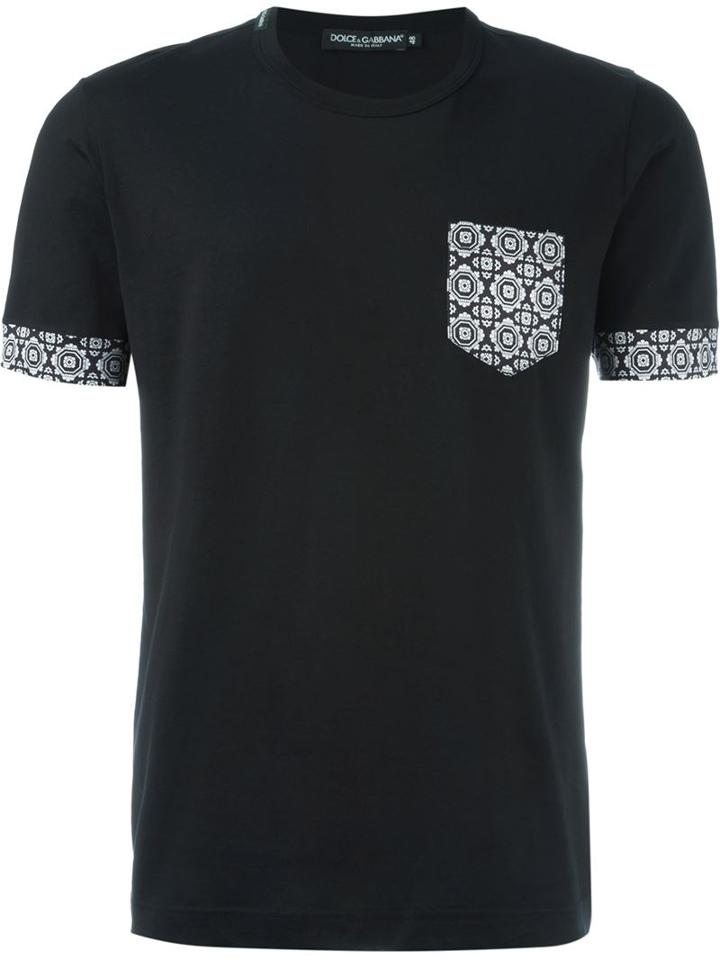 Dolce & Gabbana Printed Pocket T-shirt, Men's, Size: 54, Black, Cotton
