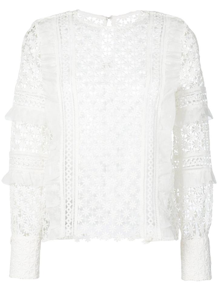 Self-portrait - Daisy Frill Detail Blouse - Women - Polyester - 12, White, Polyester
