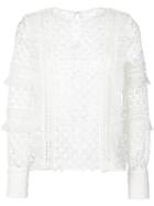 Self-portrait - Daisy Frill Detail Blouse - Women - Polyester - 12, White, Polyester
