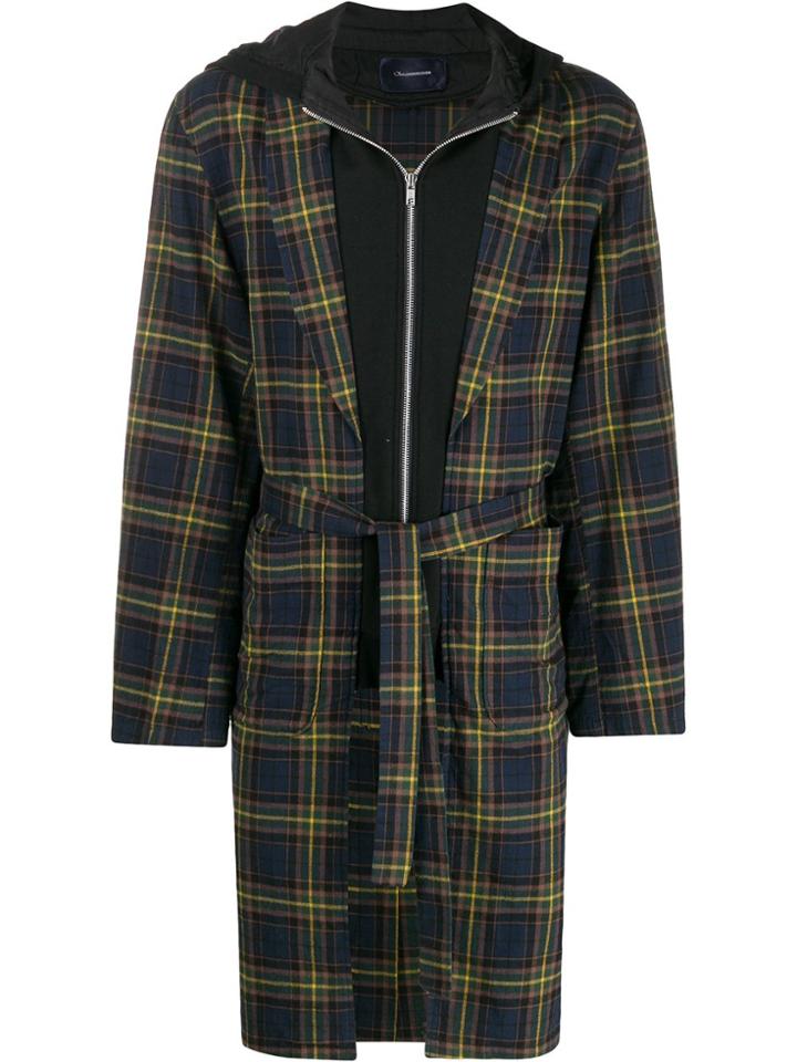 Johnundercover Checked Layered Hooded Coat - Green