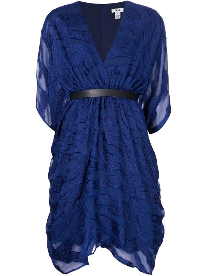 Issa Belted V-neck Dress, Women's, Size: 4, Blue, Viscose/silk/polyester