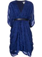 Issa Belted V-neck Dress, Women's, Size: 4, Blue, Viscose/silk/polyester