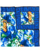 Kenzo Abstract Print Square Scarf - Blue